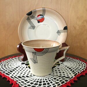 W.R. Midwinter England Art Deco Porcelain Teacup Saucer Gold Trim